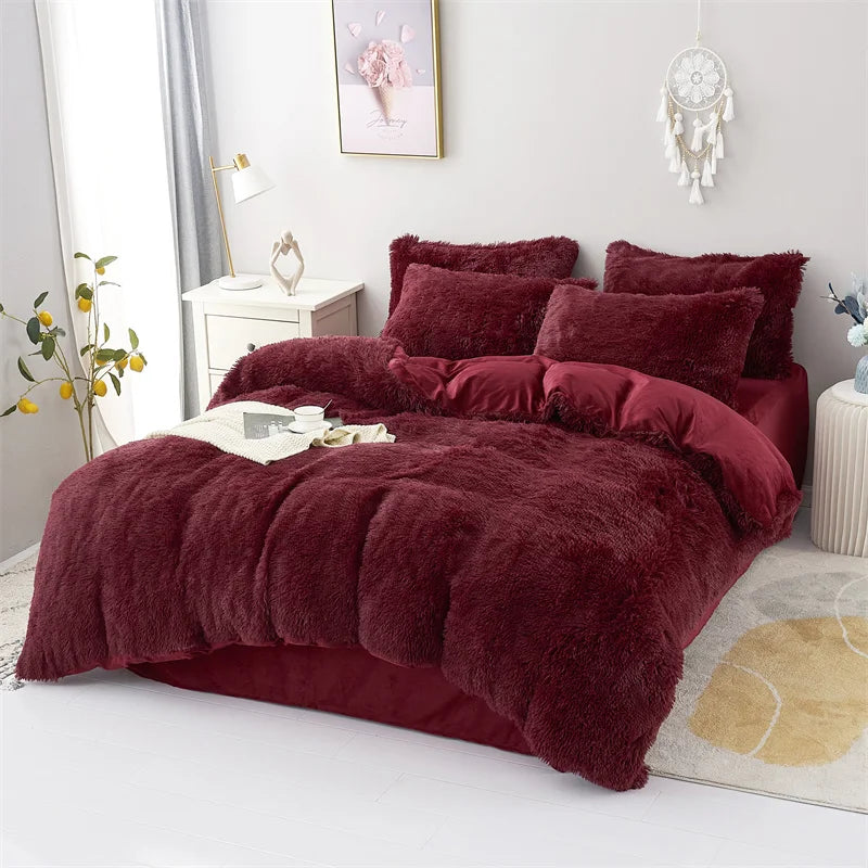 3 Piece Deluxe Winter Thickened Plush Duvet Cover and Pillowcases