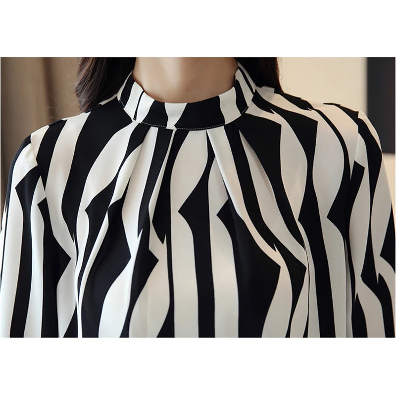 Chiffon Striped Long Sleeves Women Blouse