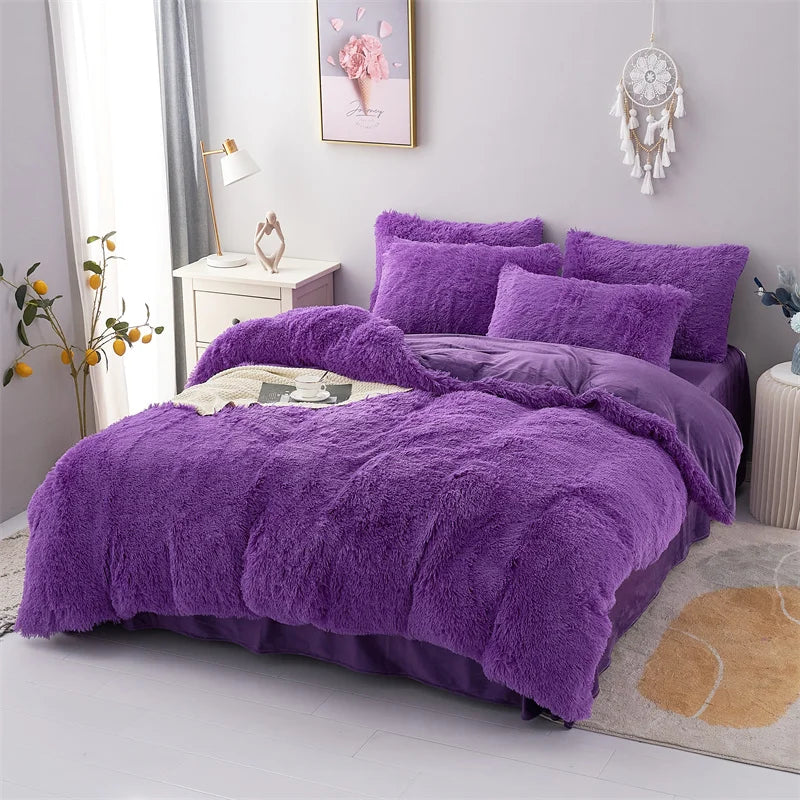 3 Piece Deluxe Winter Thickened Plush Duvet Cover and Pillowcases