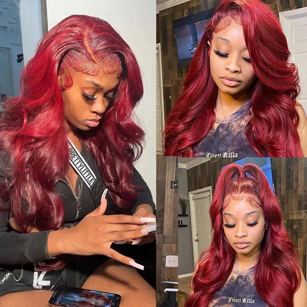 Burgundy 99J 13x6 Body Wave Human Hair Wig HD Transparent Lace Frontal Wig