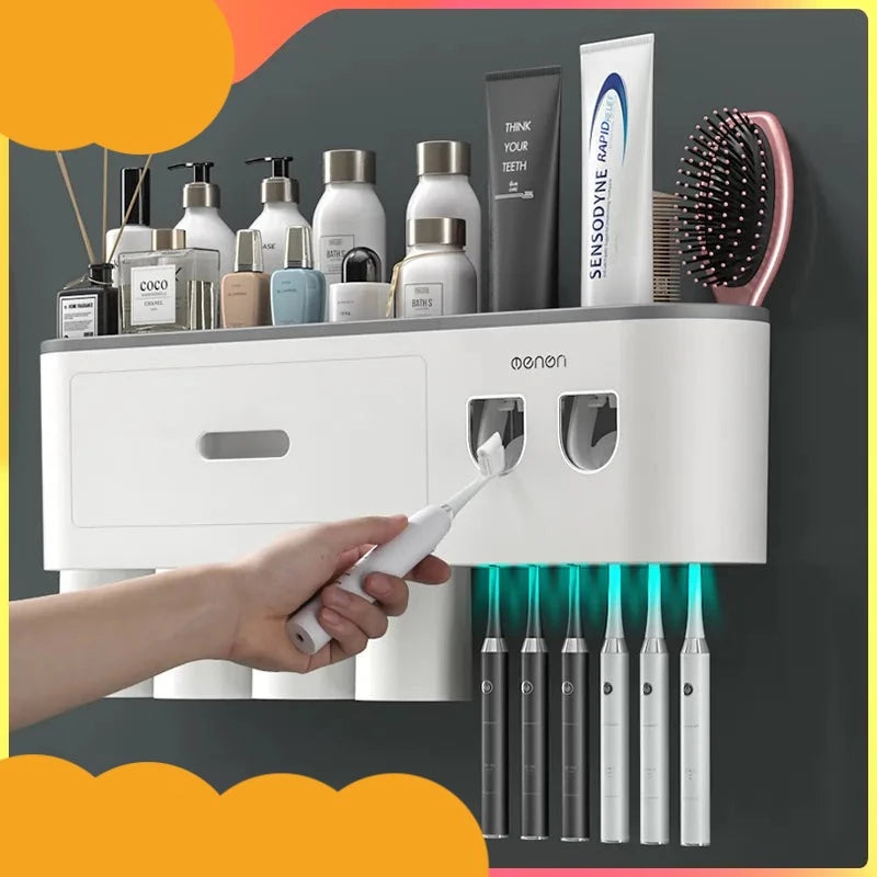 Magnetic Adsorption Inverted Toothbrush Holder Wall -Automatic Toothpaste Squeezer