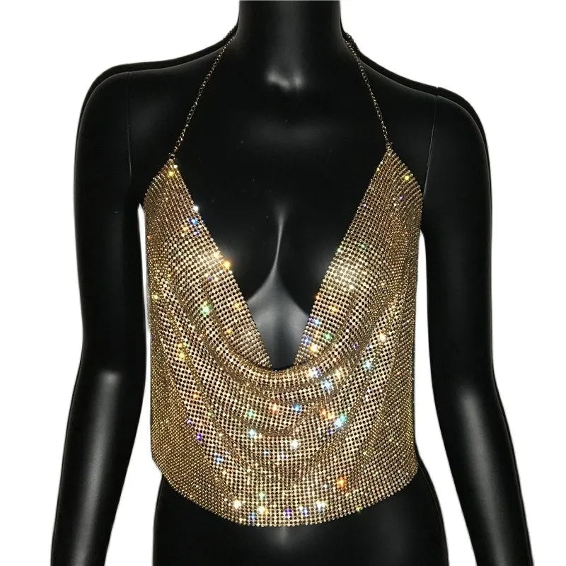 Rhinestone Backless Party Crop Top