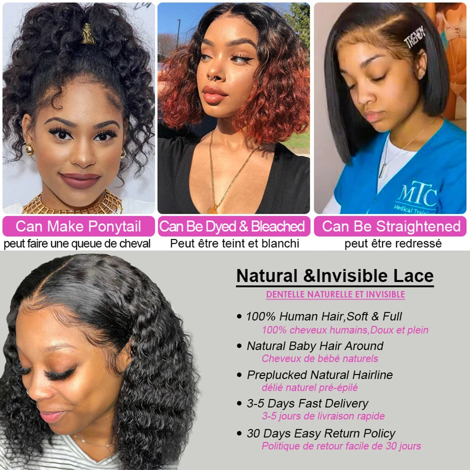 Brazilian Deep Wave Transparent Human Hair Lace Wig Pre Plucked
