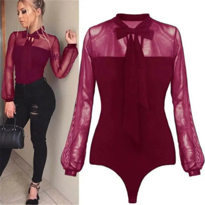 Women Bow Tie Bodysuit