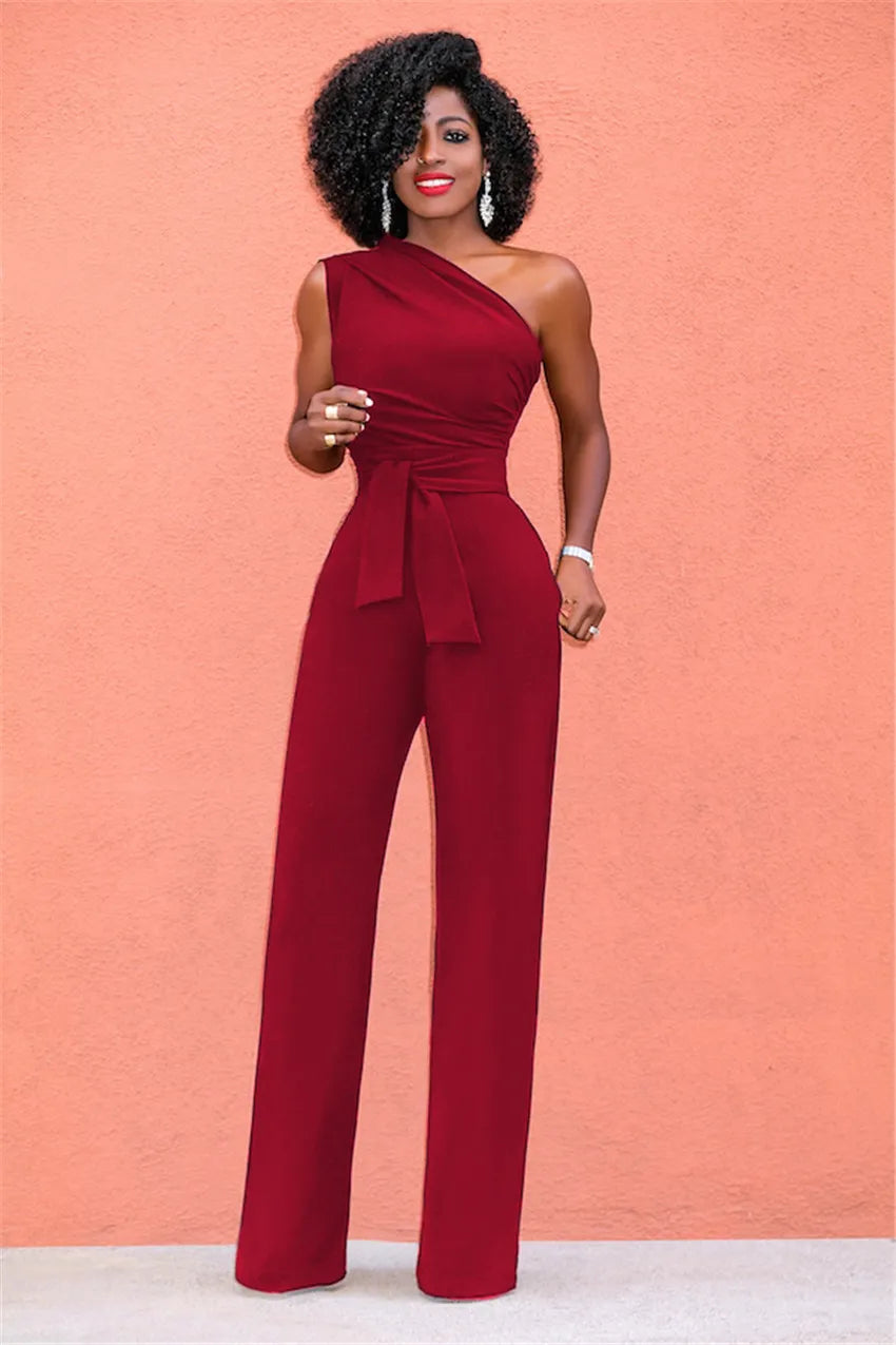 Sexy One Shoulder Women's Wide Jumpsuit