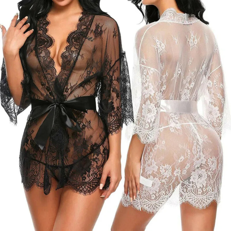 Sexy Women Lingerie Lace Robe Set