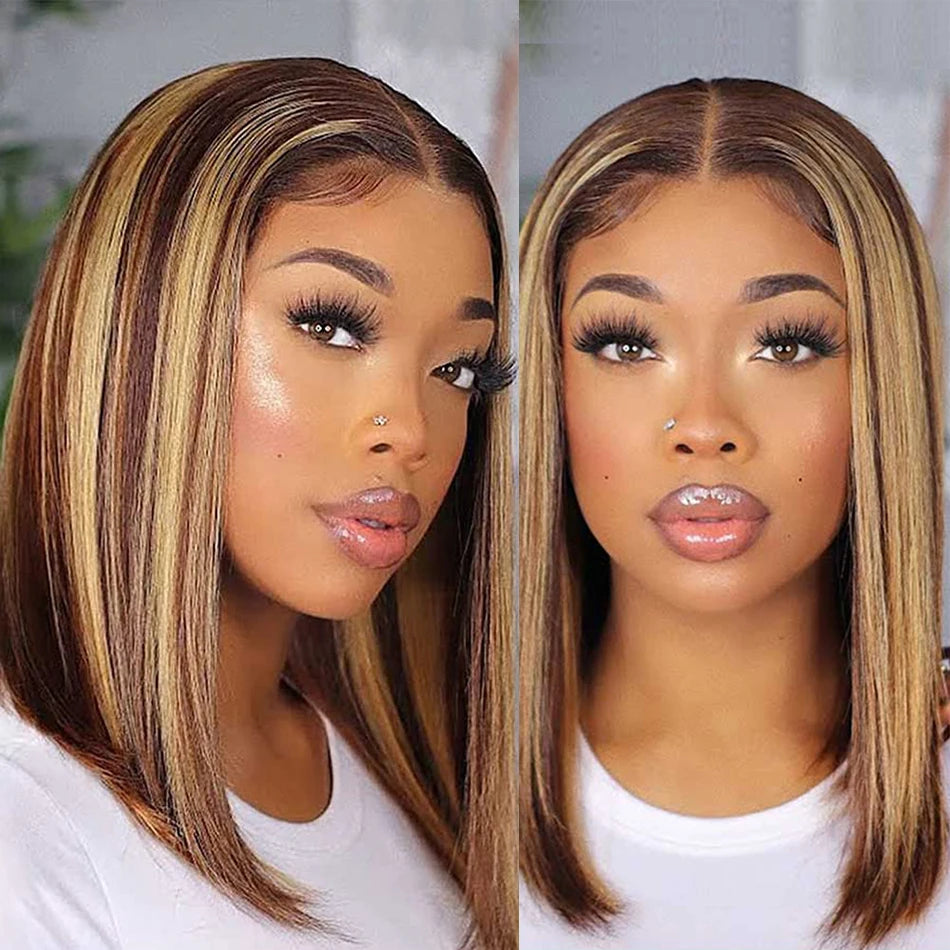 Highlight Human Hair Bob Straight Lace Front Wig