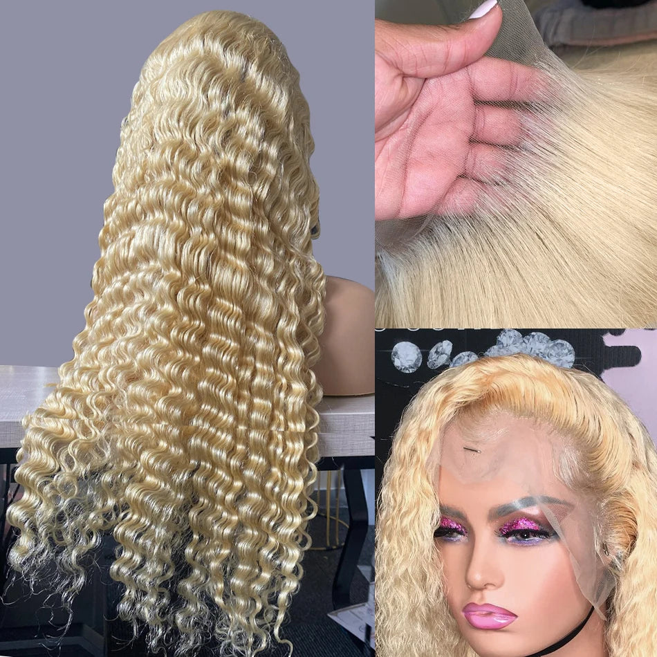 Deep Wave 613 Blonde Transparent Lace Frontal Wig Human Hair Wig