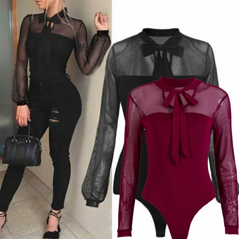 Women Bow Tie Bodysuit