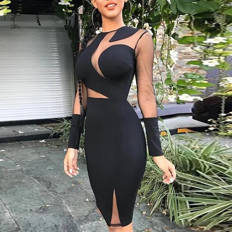 Women Sheer Mesh Bodycon Maxi Dress