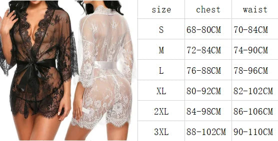 Sexy Women Lingerie Lace Robe Set
