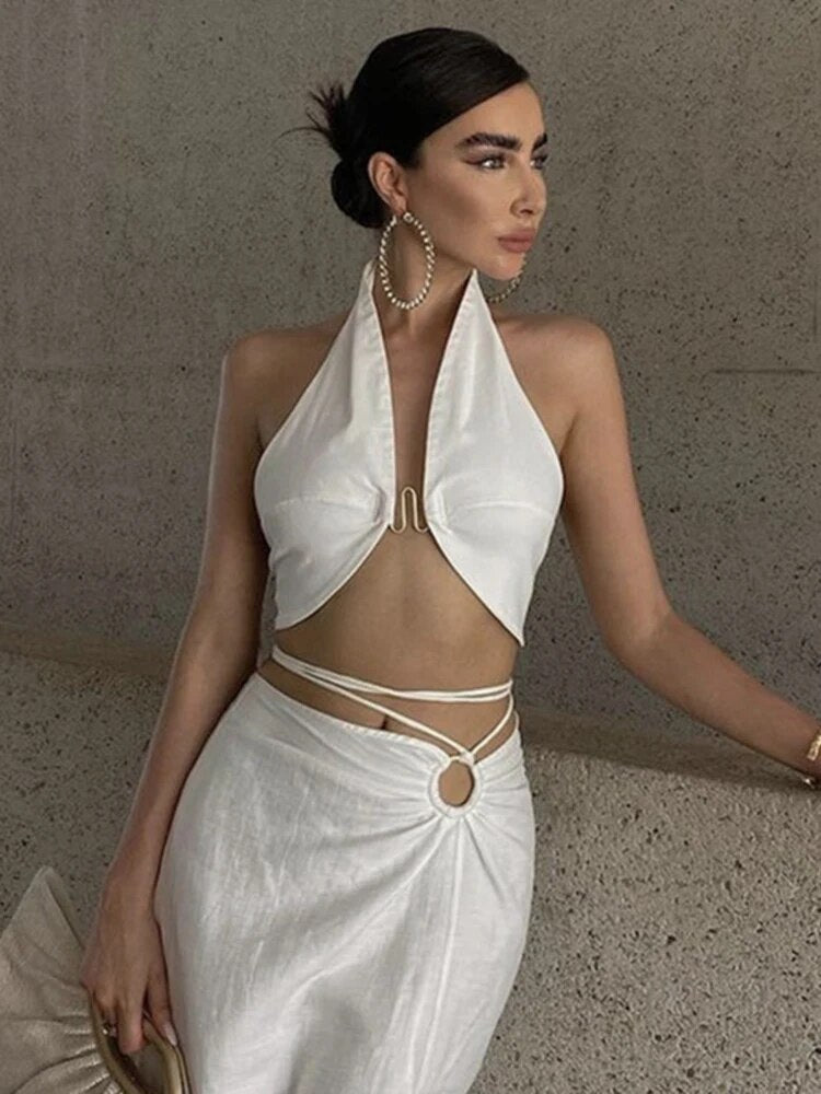 Sexy Halter Backless Wrap Crop Top