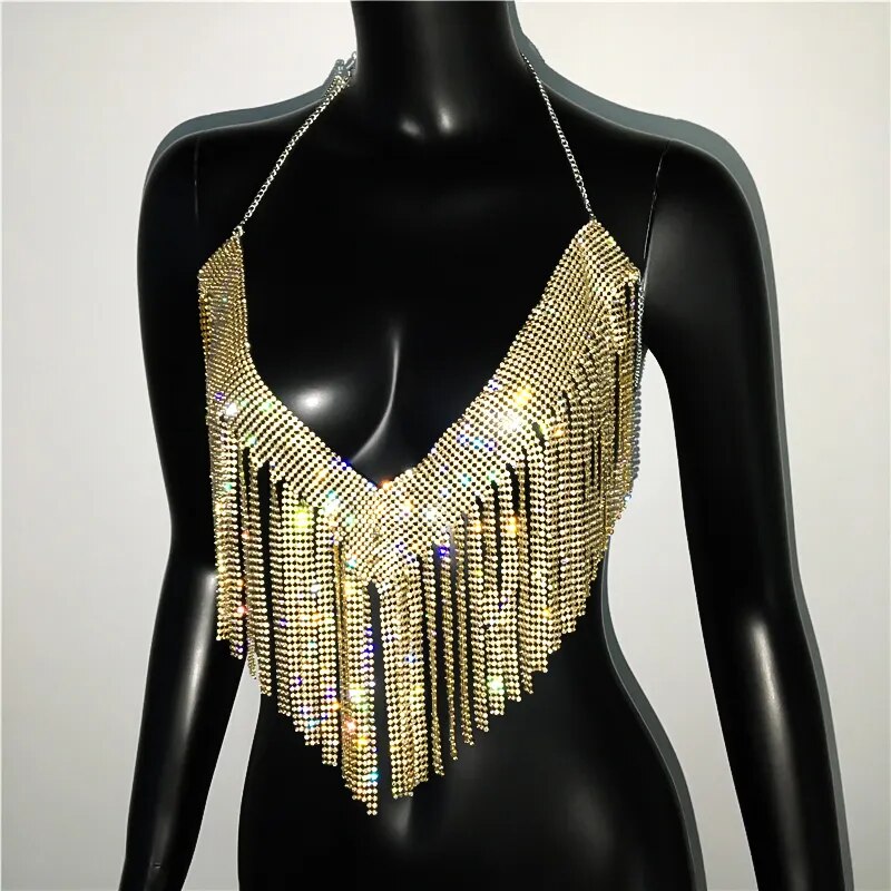 Women Halter Rhinestone Top