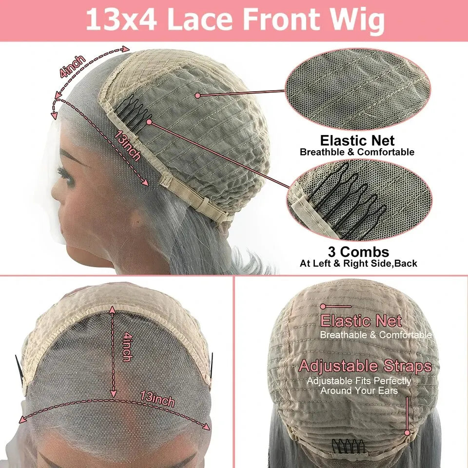Grey Bob HD Lace Front Wig Brazilian Remy Human Hair Pre-Plucked