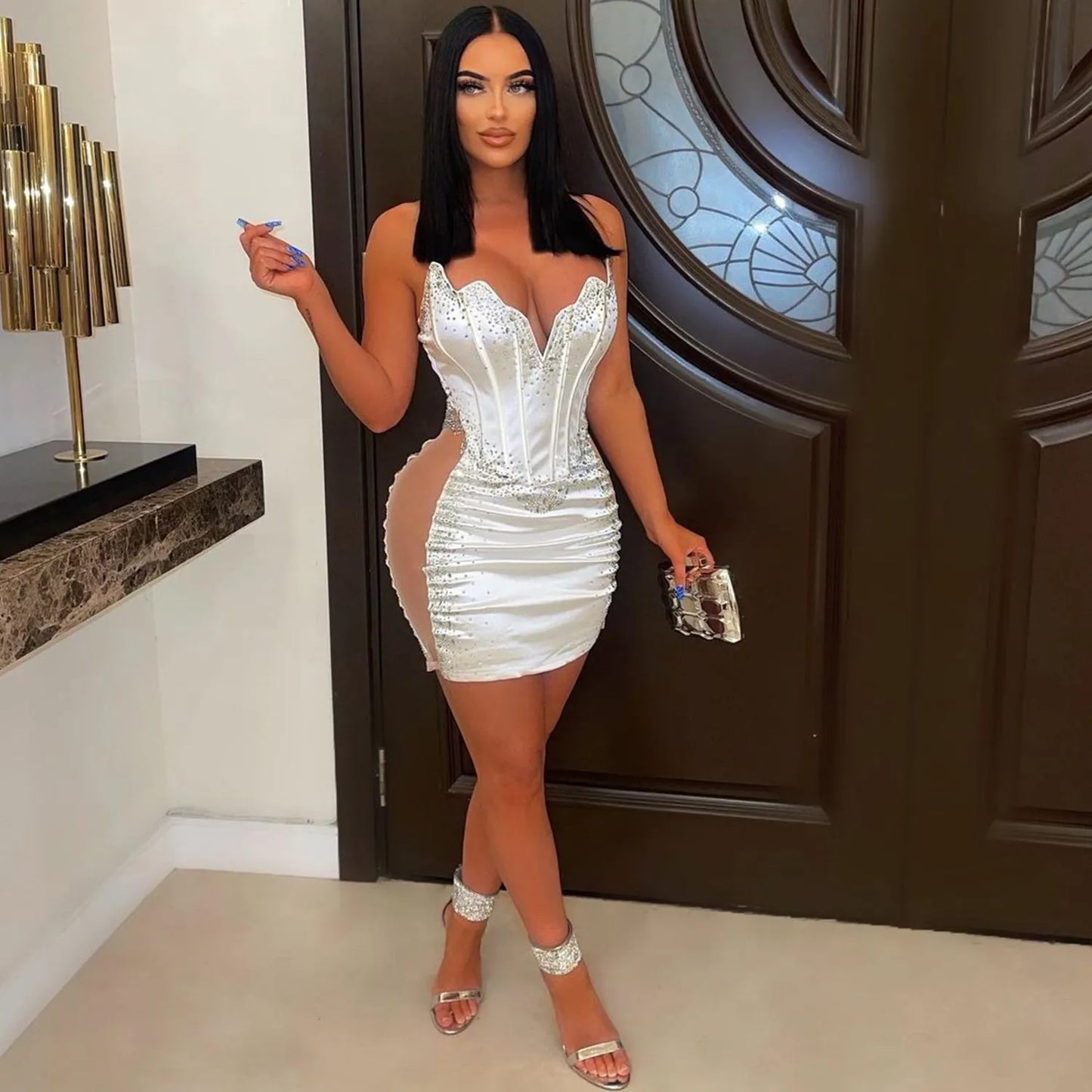 Rhinestone Corset Mini Night Club Dress