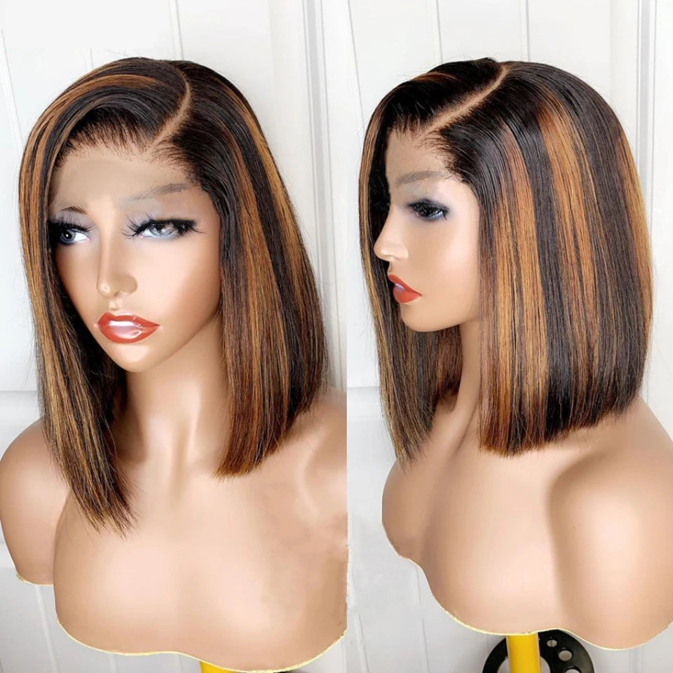 Highlight Human Hair Bob Straight Lace Front Wig