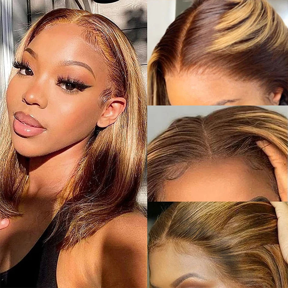 Highlight Human Hair Bob Straight Lace Front Wig