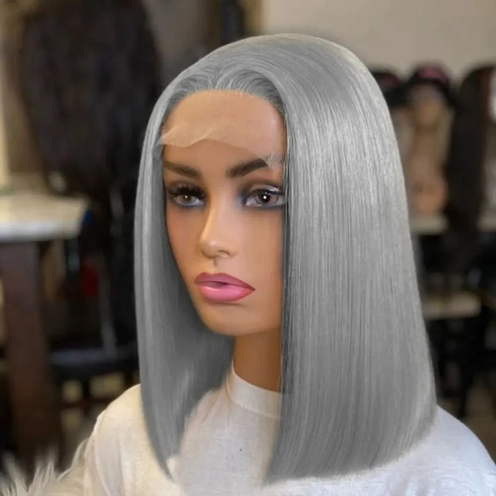 Grey Bob HD Lace Front Wig Brazilian Remy Human Hair Pre-Plucked