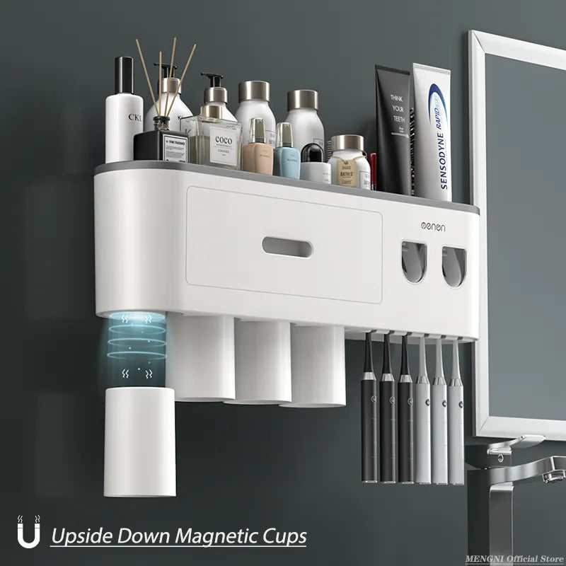 Magnetic Adsorption Inverted Toothbrush Holder Wall -Automatic Toothpaste Squeezer