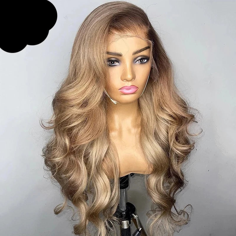 Ombre Transparent Lace Front Human Hair Body Wave Ash Blonde Pre-Plucked