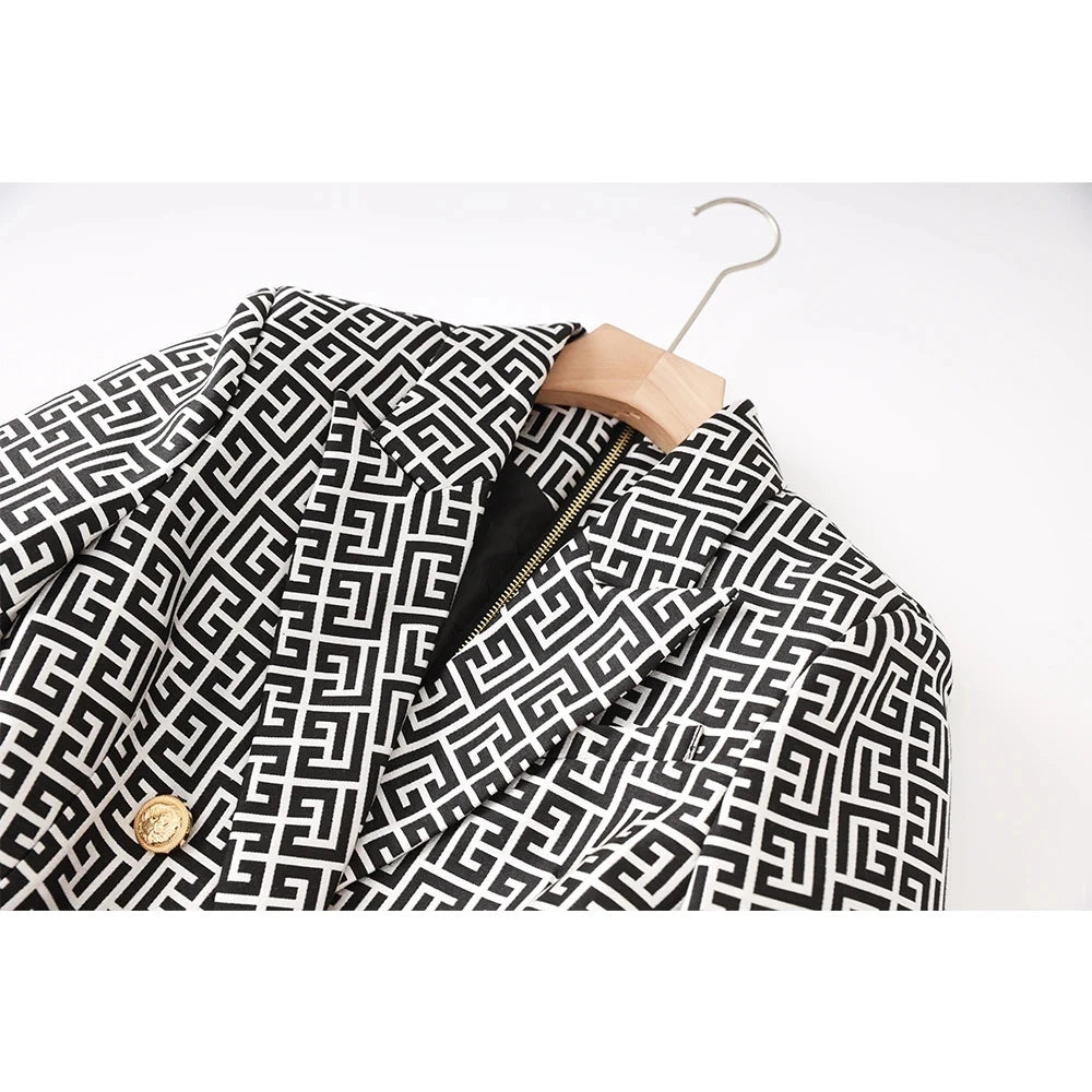 Geometric Pattern Elegant Slim Office Blazer Dress