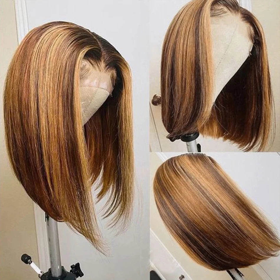 Highlight Human Hair Bob Straight Lace Front Wig