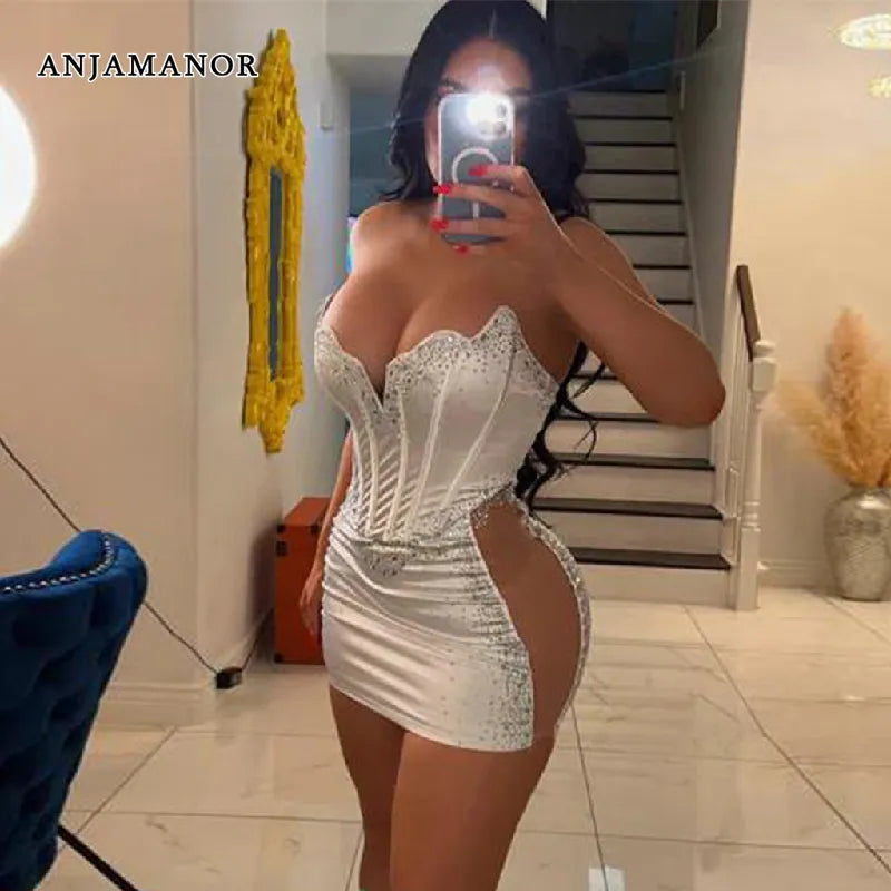 Rhinestone Corset Mini Night Club Dress