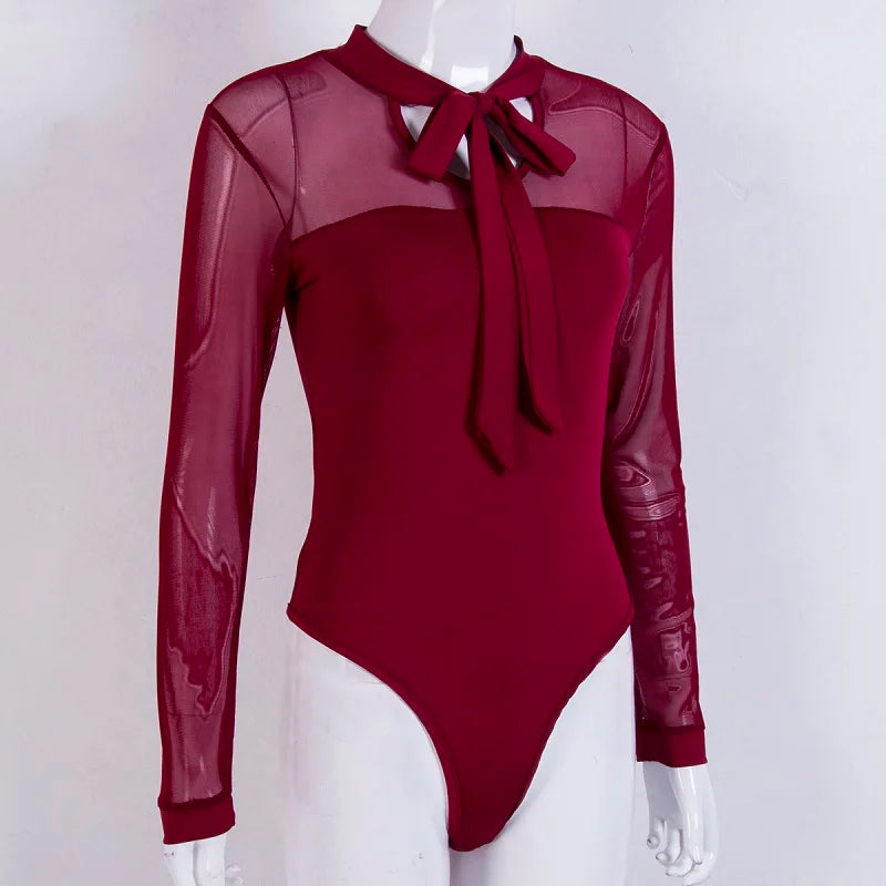 Women Bow Tie Bodysuit