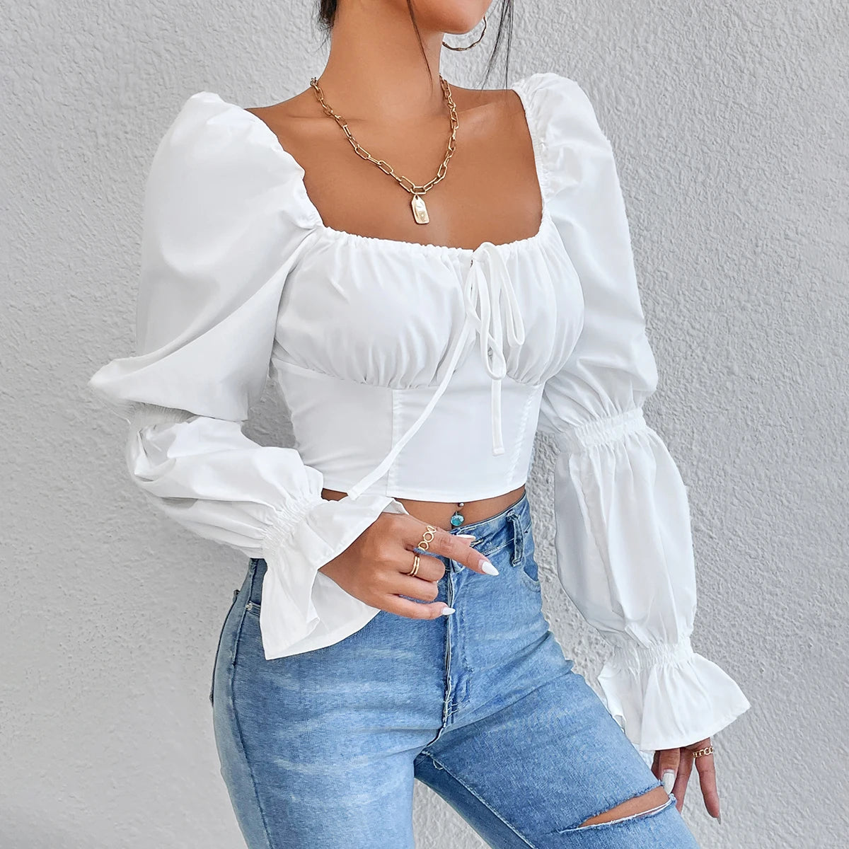 White Sexy Long Sleeves Crop Top