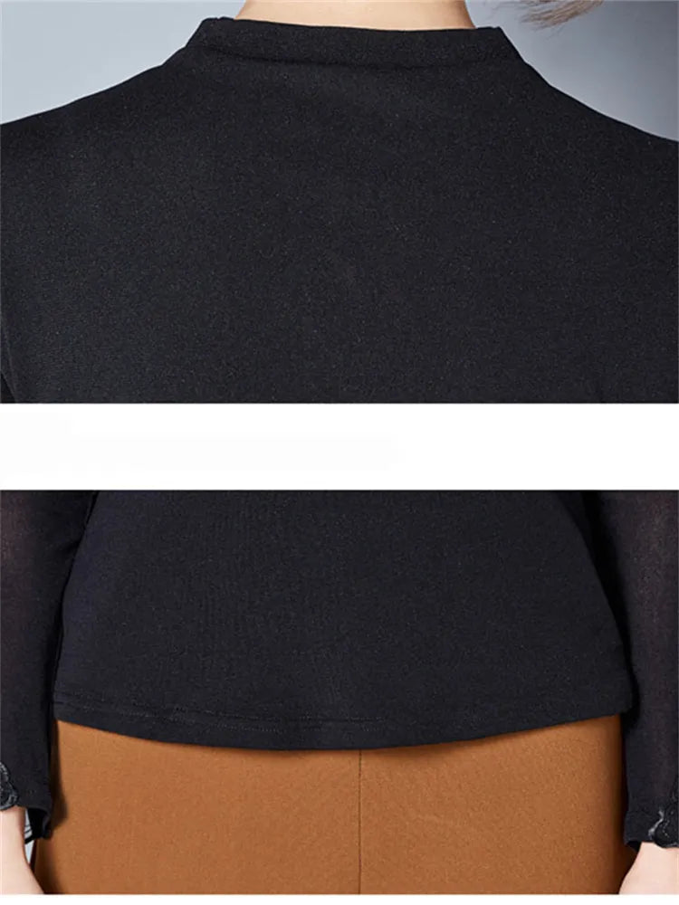Hollow Out Lace Casual Long Sleeve Turtleneck Blouse