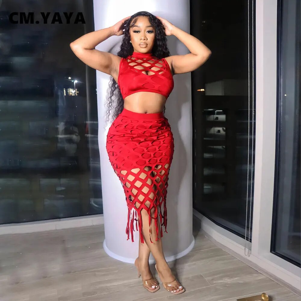 Women Two Piece Set Midi Skirts Set Outfit