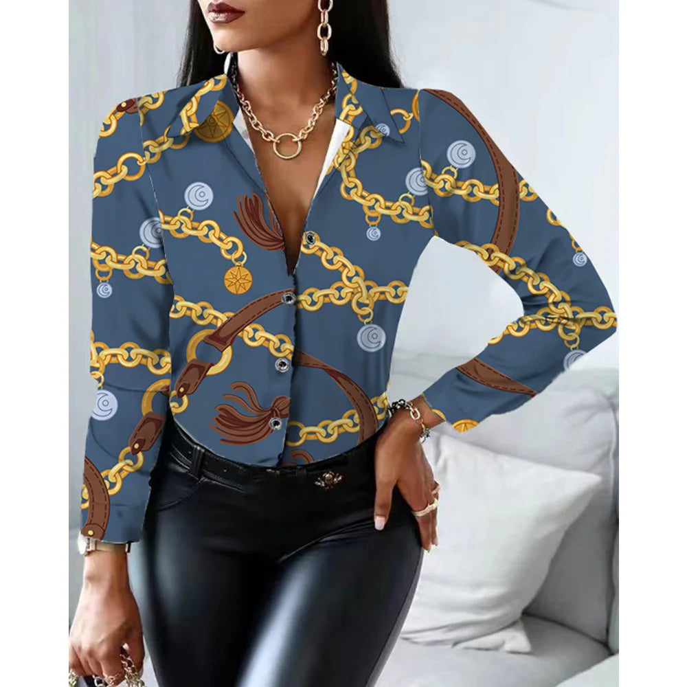 Long Sleeve Fashion Printed Blouse