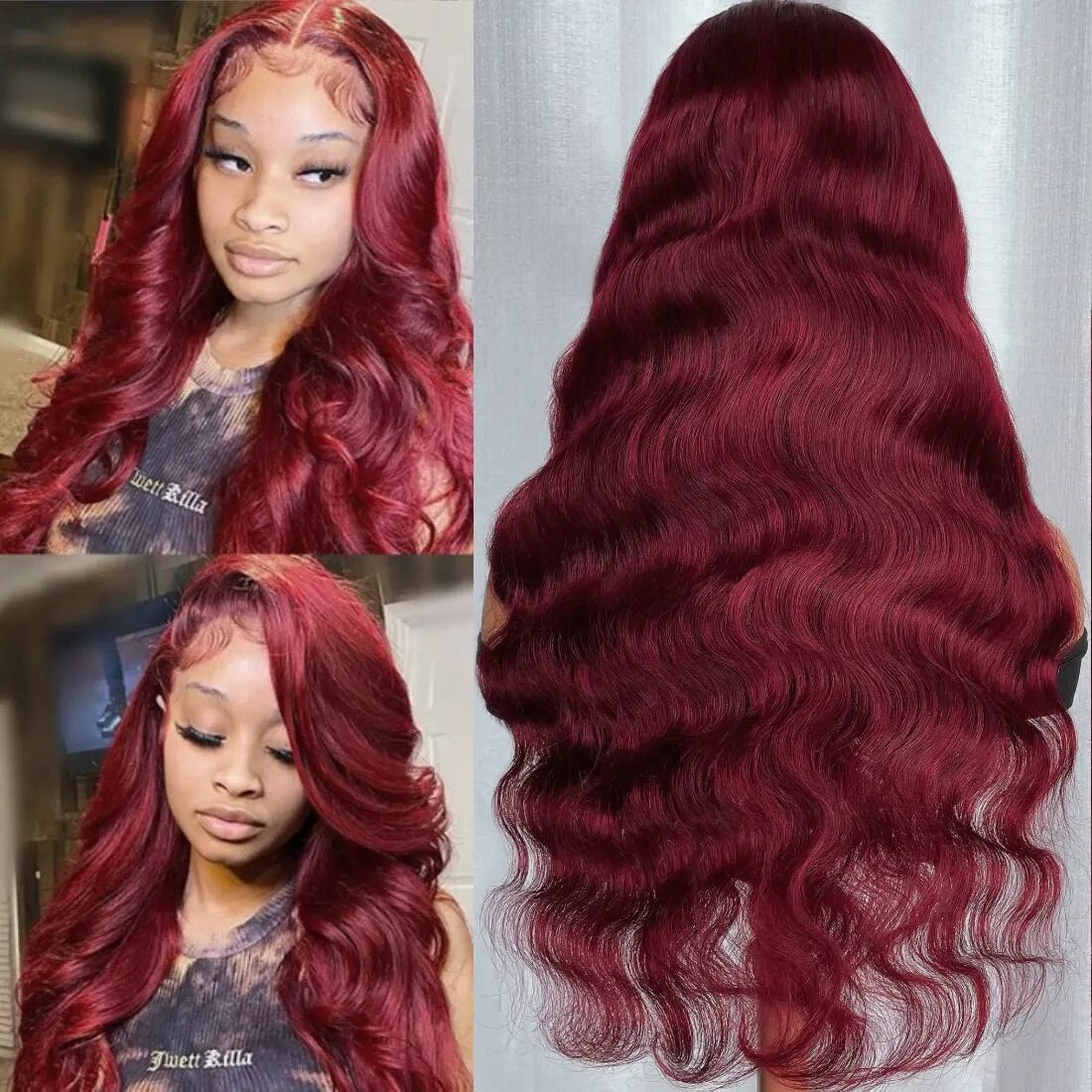 Burgundy 99J 13x6 Body Wave Human Hair Wig HD Transparent Lace Frontal Wig
