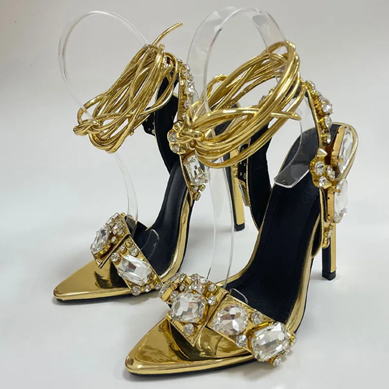 Liyke Sexy Strappy Sandals High Heels Crystal Diamond