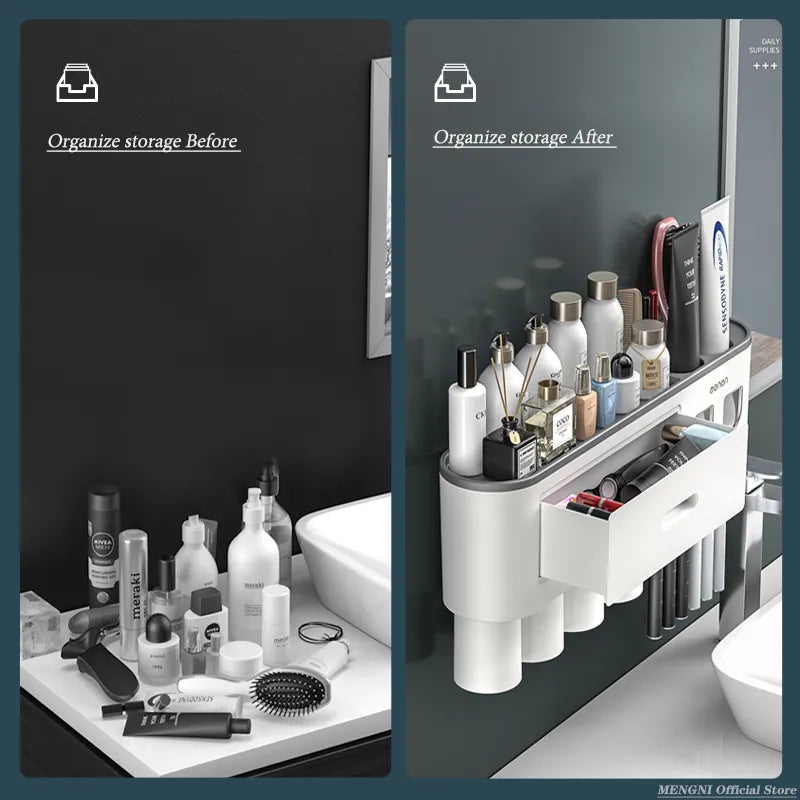Magnetic Adsorption Inverted Toothbrush Holder Wall -Automatic Toothpaste Squeezer