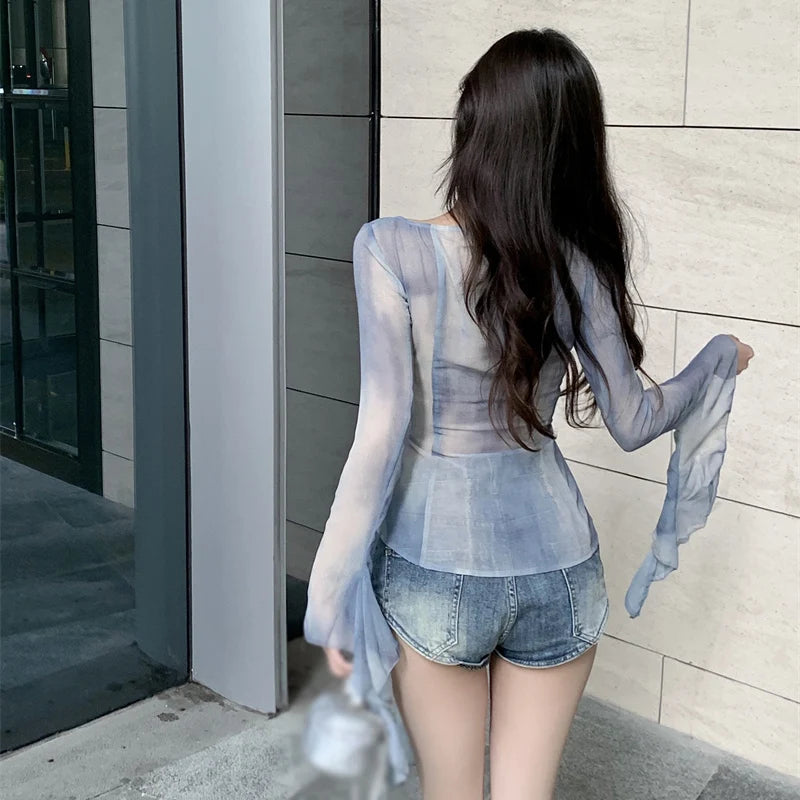 Long sleeves Chiffon V-neck Sexy Top