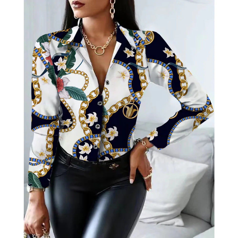 Long Sleeve Fashion Printed Blouse