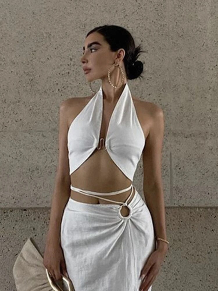 Sexy Halter Backless Wrap Crop Top