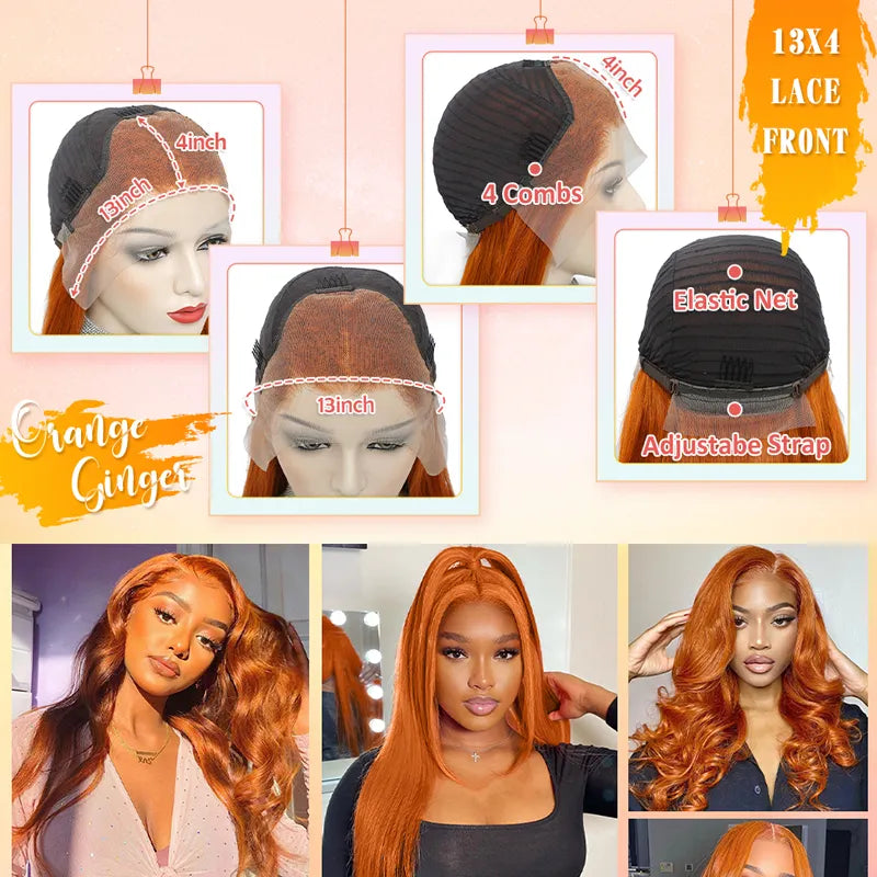 Ginger Orange HD Lace Front Wig Human Hair Body Wave