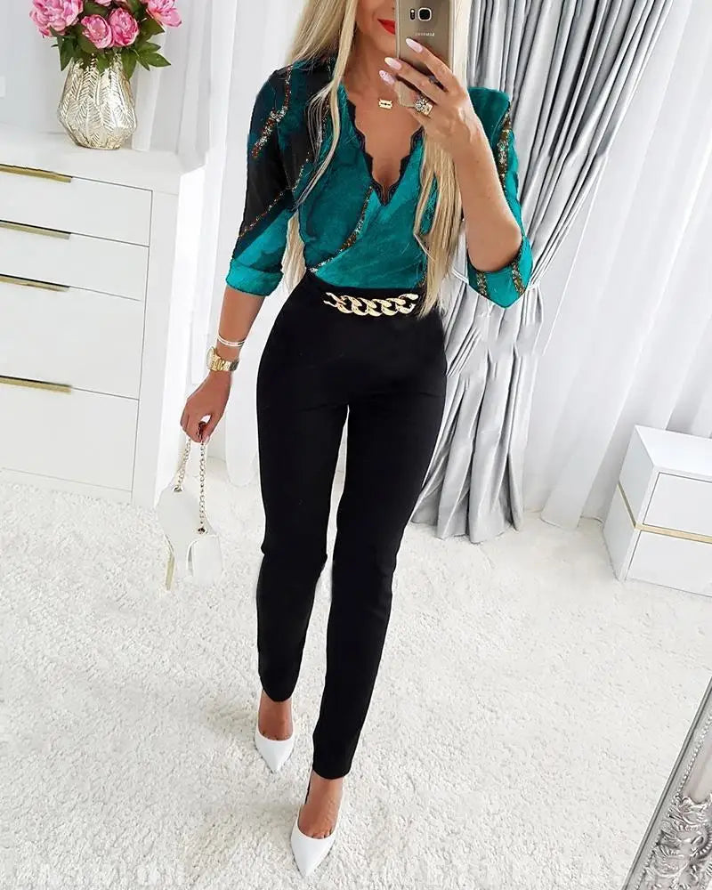 Deep V Neck Mesh Long Sleeves Jumpsuit