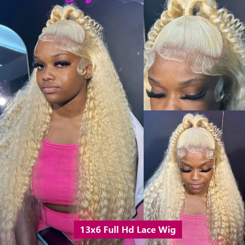 613 Blonde Water Wave Lace Frontal Preplucked HD Transparent Human Hair Wig
