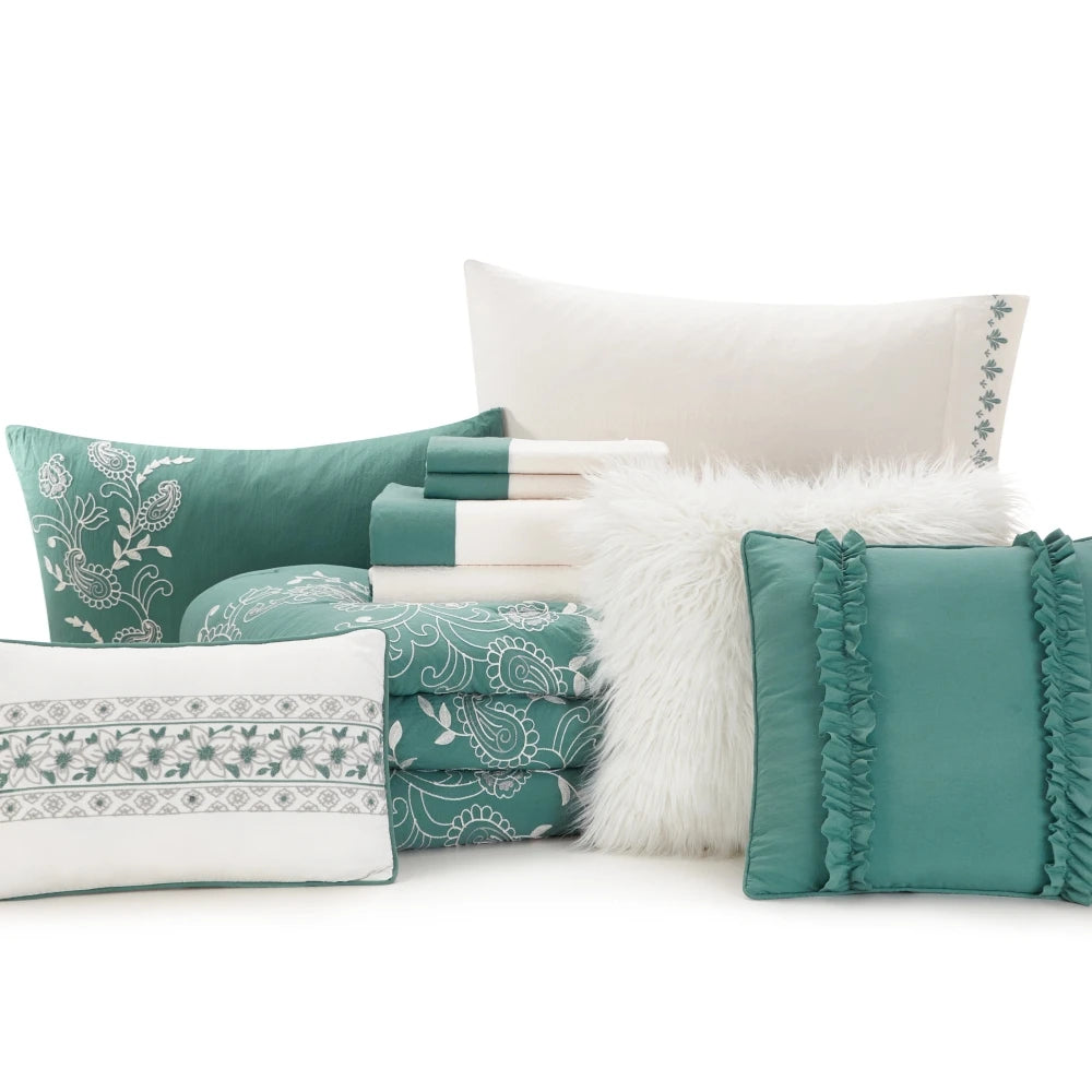 Sage 12 Piece Bed in a Bag Comforter Set with Sheets Polyester bedroom sheets sets