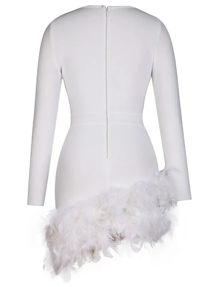 Sexy V Neck Long Sleeve Feather Cocktail Dress