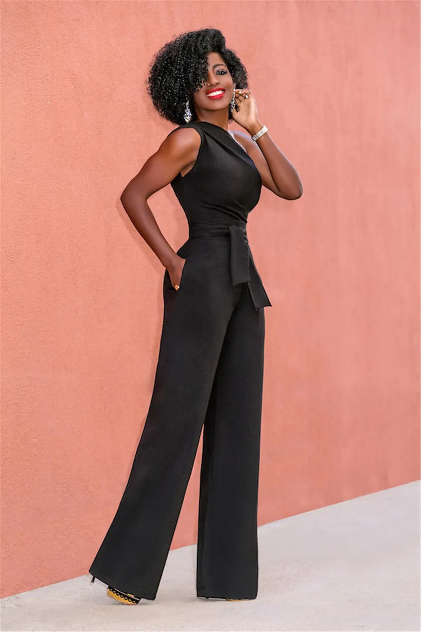 Sexy One Shoulder Women's Wide Jumpsuit