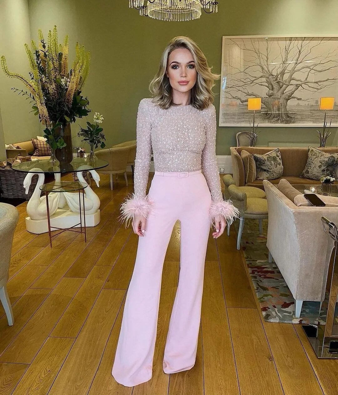 Women Elegant Jumpsuit Sequins Long Sleeve