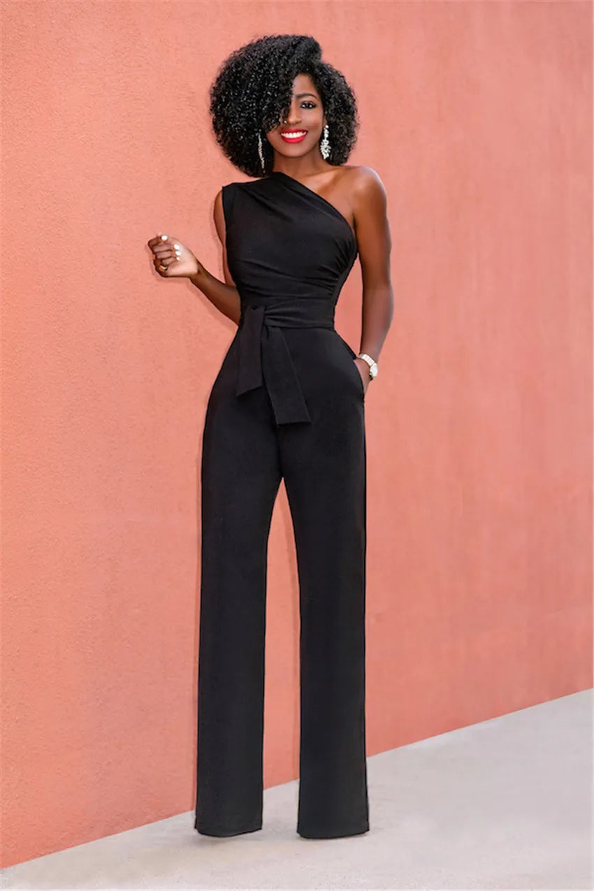 Sexy One Shoulder Women's Wide Jumpsuit