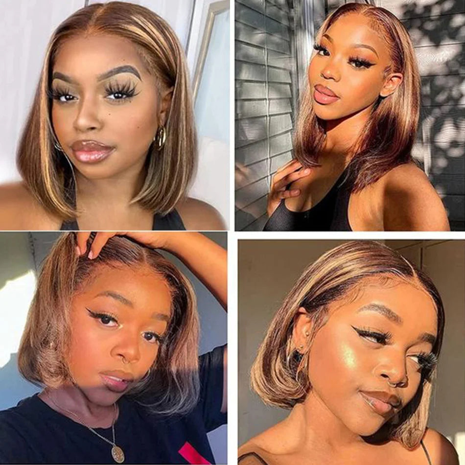 Highlight Human Hair Bob Straight Lace Front Wig