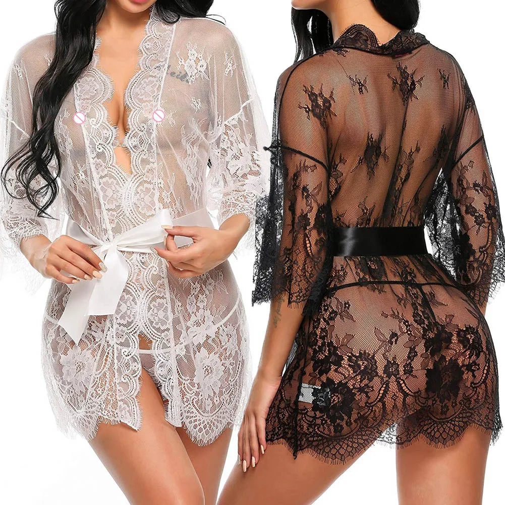Sexy Women Lingerie Lace Robe Set
