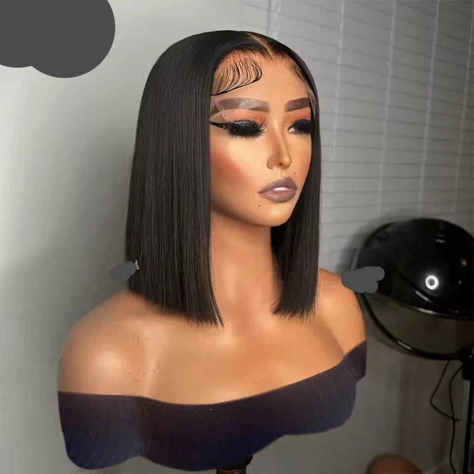 Bob Wig With Baby Hair Transparent Lace Straight Human Hair Wig