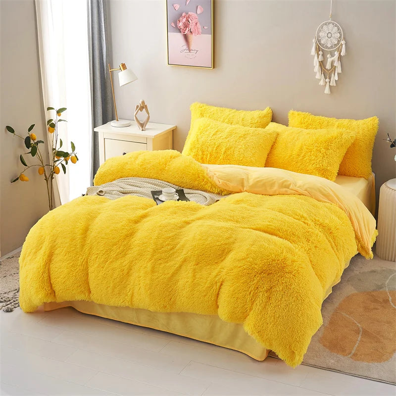 3 Piece Deluxe Winter Thickened Plush Duvet Cover and Pillowcases